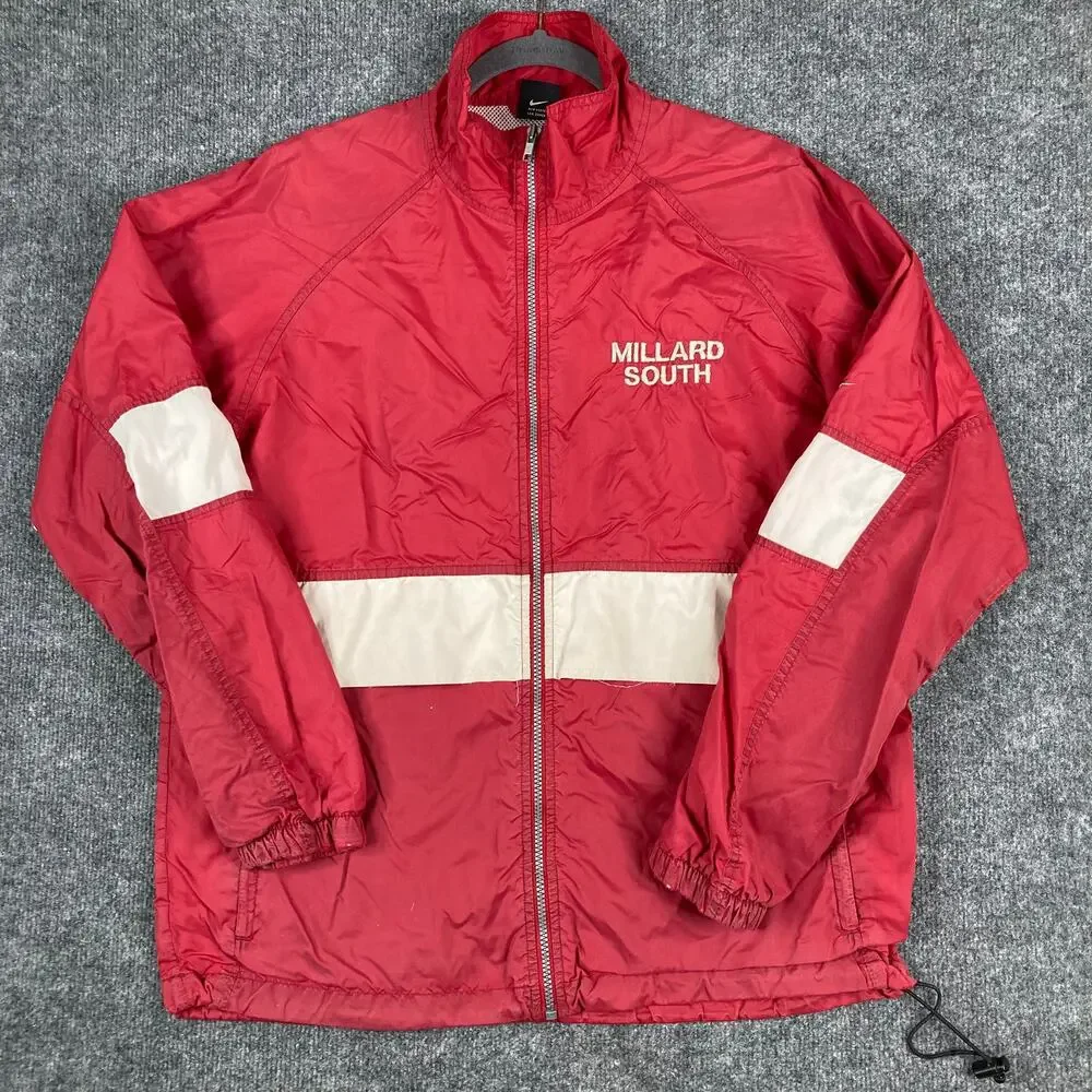 Nike Jacket Mens Size M Red‎ White Full Zip Mesh Lined Windbreaker Millard South
